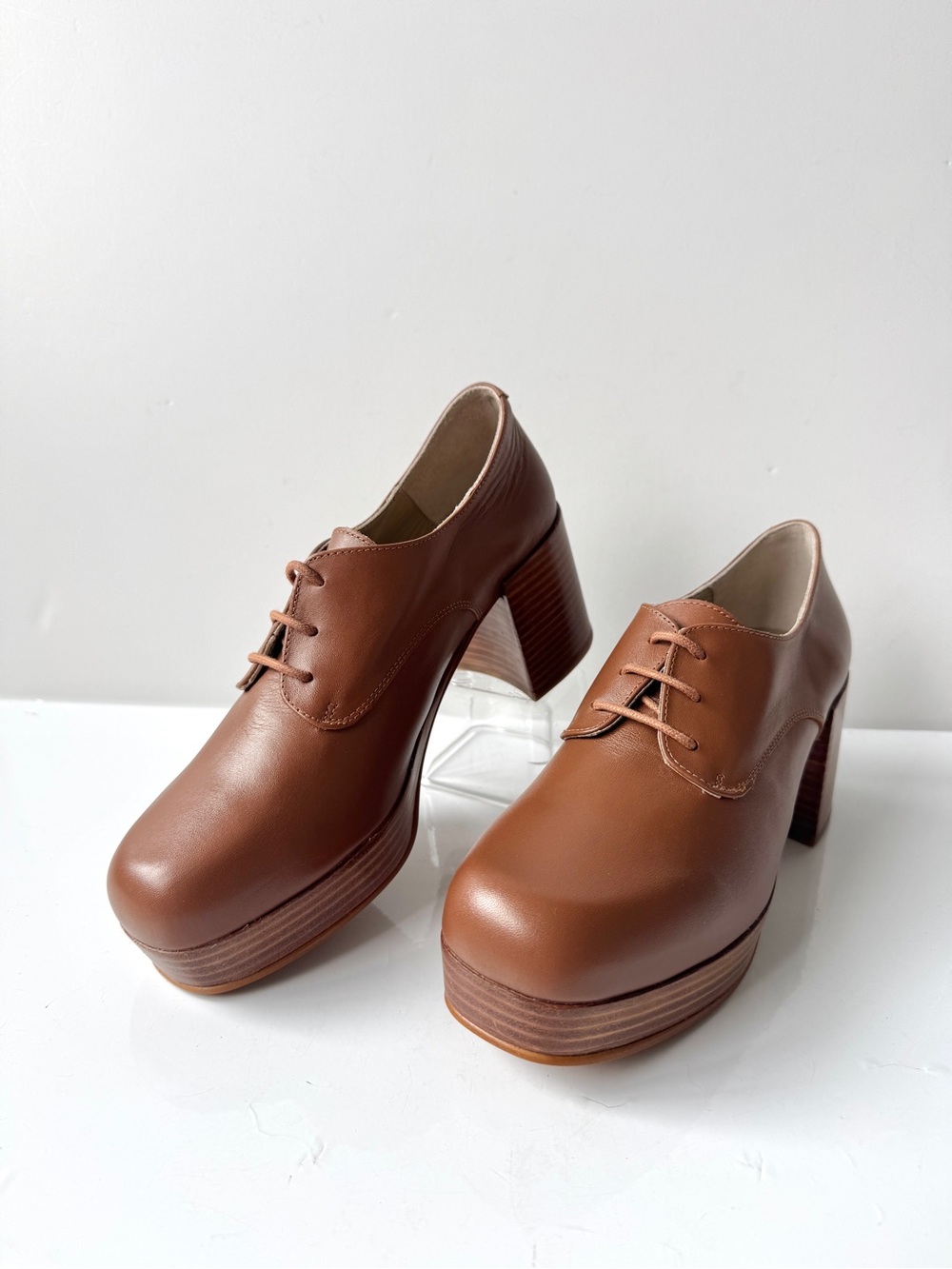 Intentionally Blank Albany Platform Lace-Up Block Heels shoes in Tan Size 38